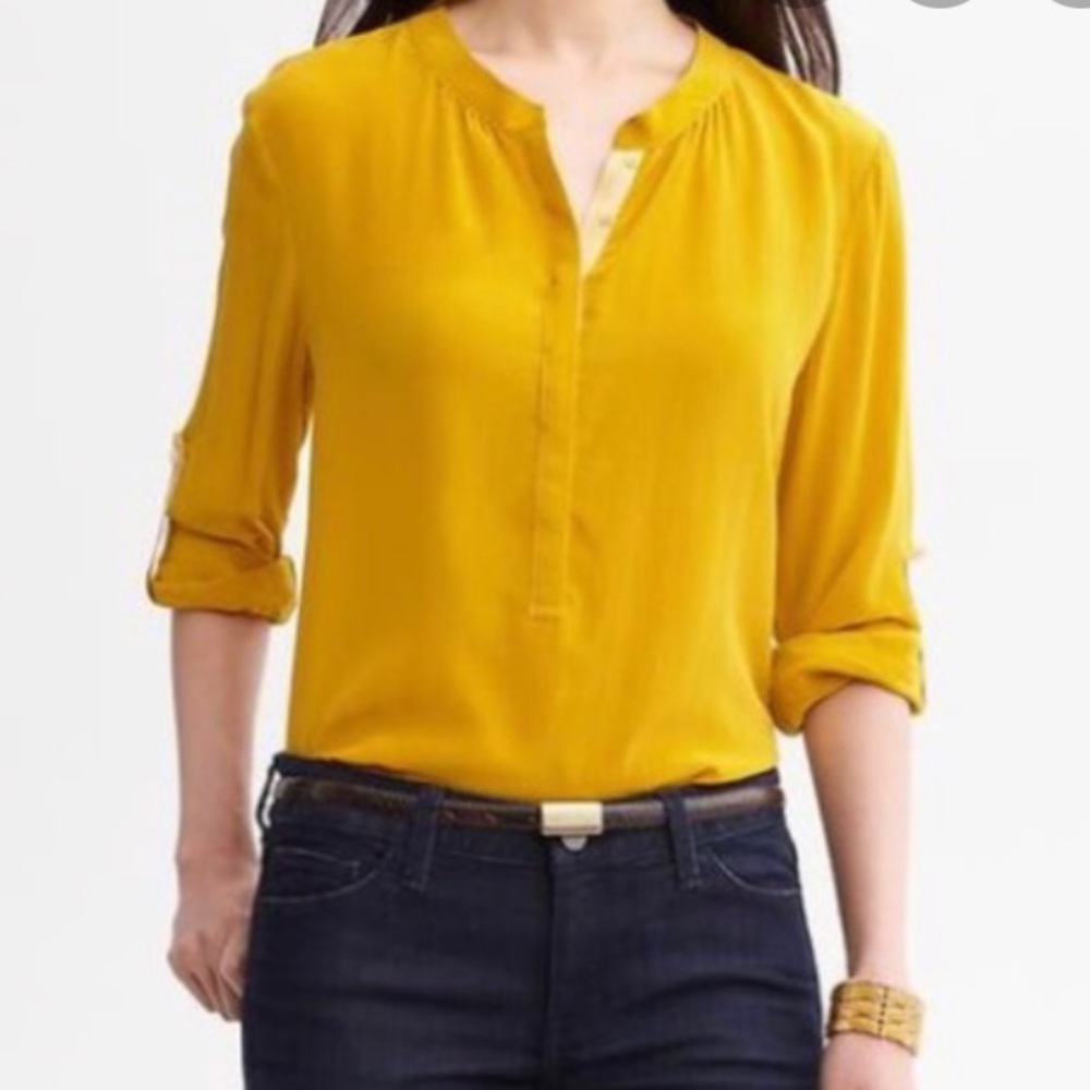 BR mustard yellow silk blouse small